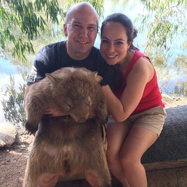 Hugging a wombat at Billabong Sanctuary 2014-04-30