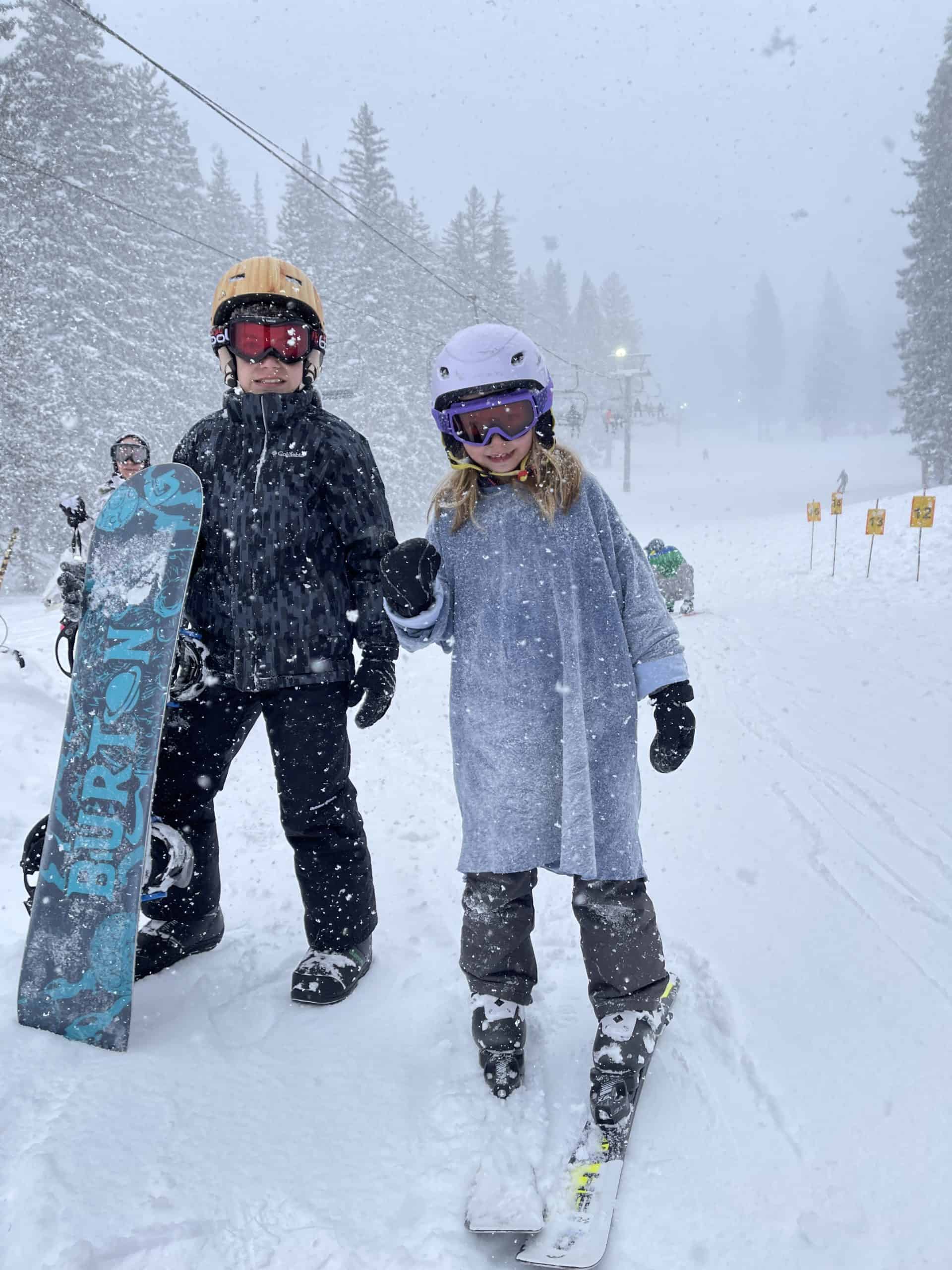 Family Ski Trip - Brighton Resort - Timothy and Scarlett in the snow flurries 2022-03