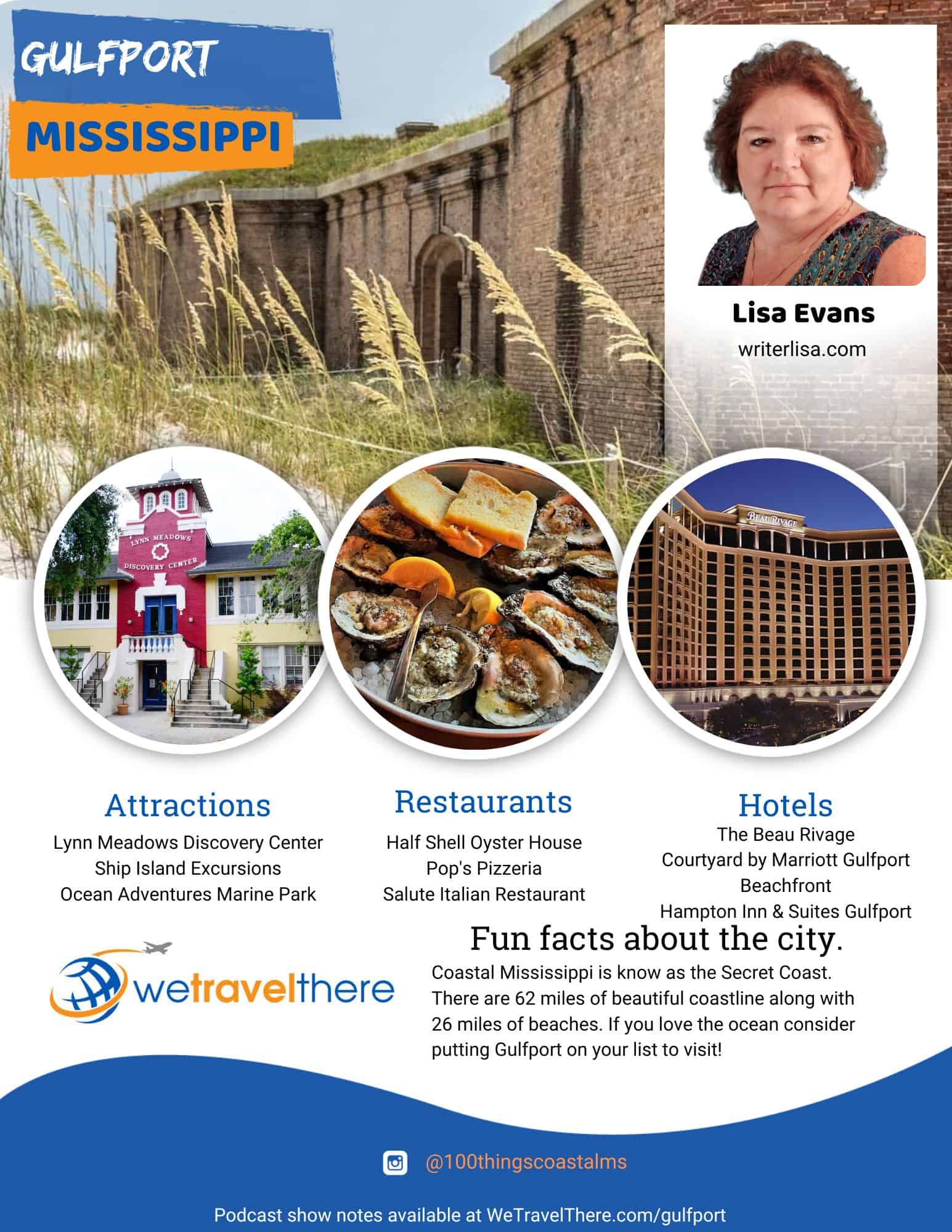 We Travel There - Gulfport Mississippi - Lisa Evans - podcast one sheet