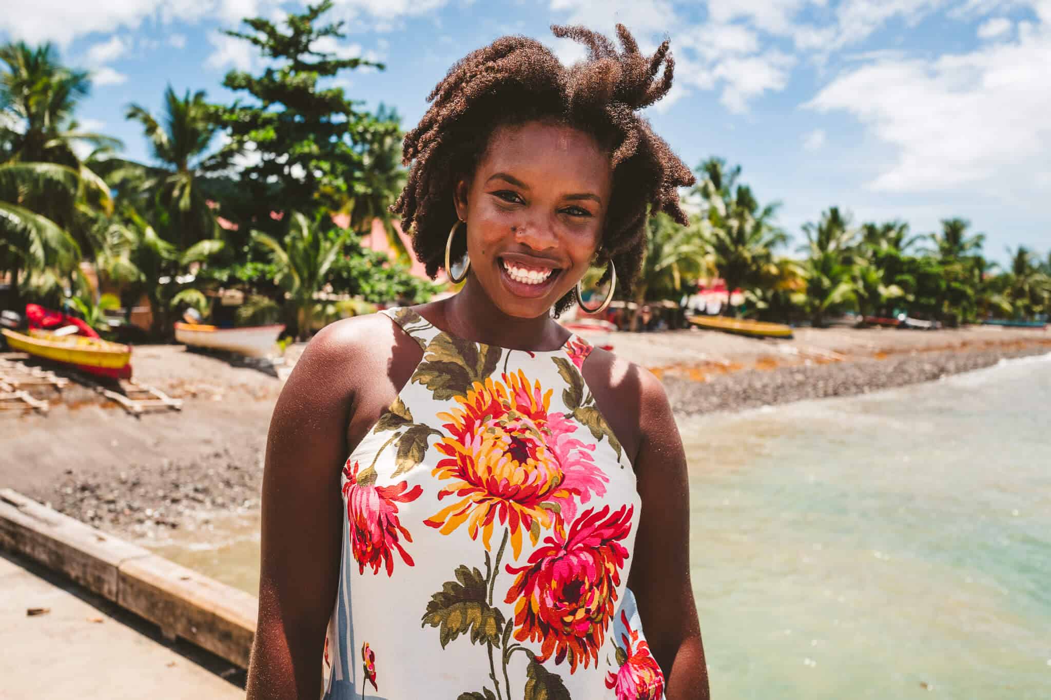 Best things to do in Castries St Lucia Keiwa Simpson flower dress on beach