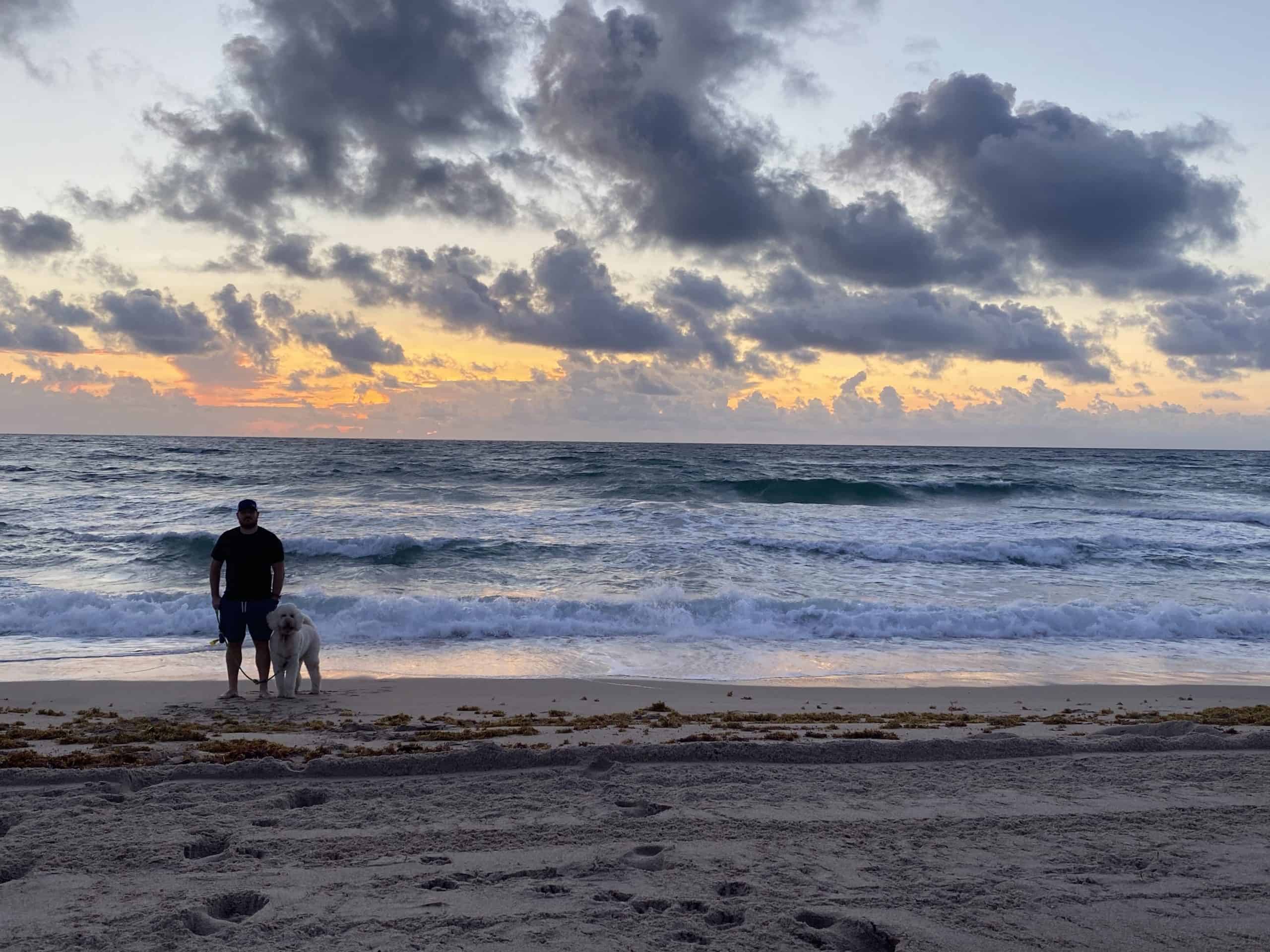 Best things to do in Delray Beach Florida - Greg Van Horn with dog Nala sunrise stroll