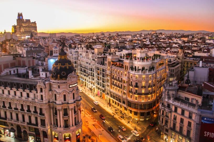 Best things to do in Madrid Spain - Janelle Norman - Sunset view of Calle Gran Via - courtesy of Florian Wehde on Unsplash