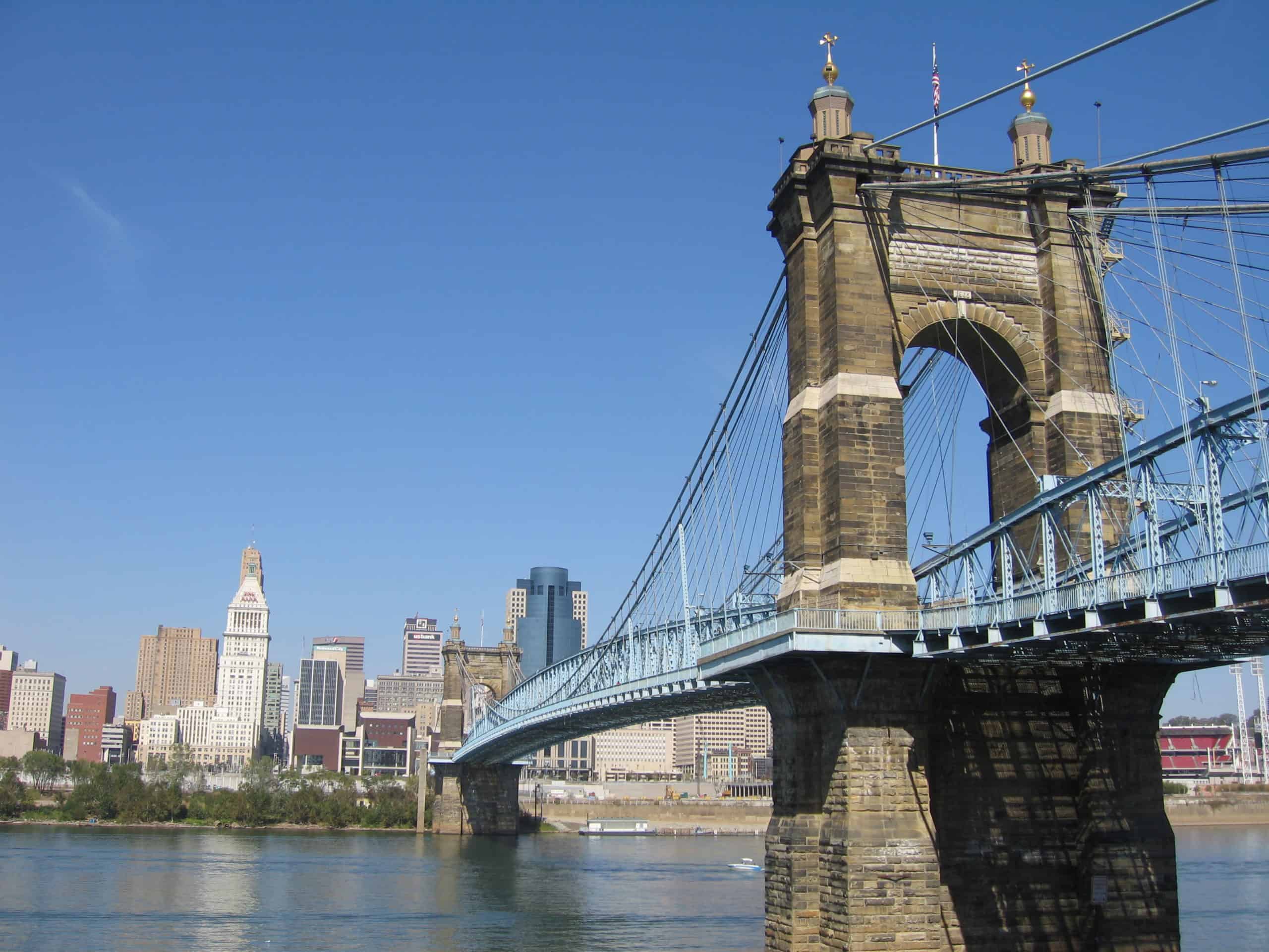 Best things to do in Cincinnati Ohio - Rick Pender - John A. Roebling Suspension Bridge - photo Adam Sofen provided by Story Project