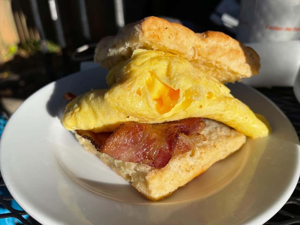 Best things to do in Athens Georgia - Jarryd Wallace - Mama's Boy bacon egg and cheese on biscuit