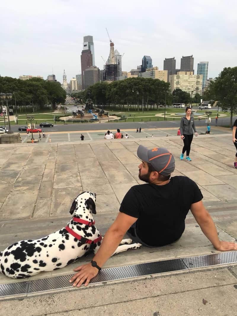 Best things to do in Philadelphia Pennsylvania - Bob DiMenna - Bob with his dog Pongo at the Art Museum steps