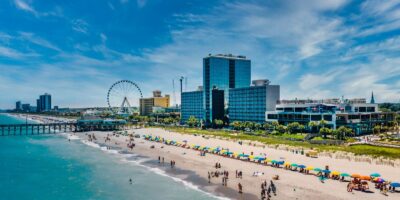 Best things to do in Myrtle Beach South Carolina - Justin Royal - Aerial Skywheel and beach by Visit Myrtle Beach horizontal