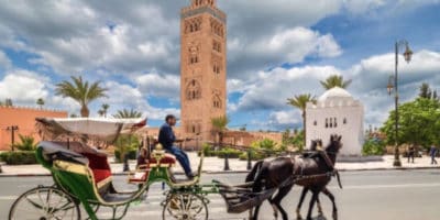 Best things to do in Marrakech Morocco - Daniel and Izdihar Skidmore - Koutoubia Mosque and horse & carriage