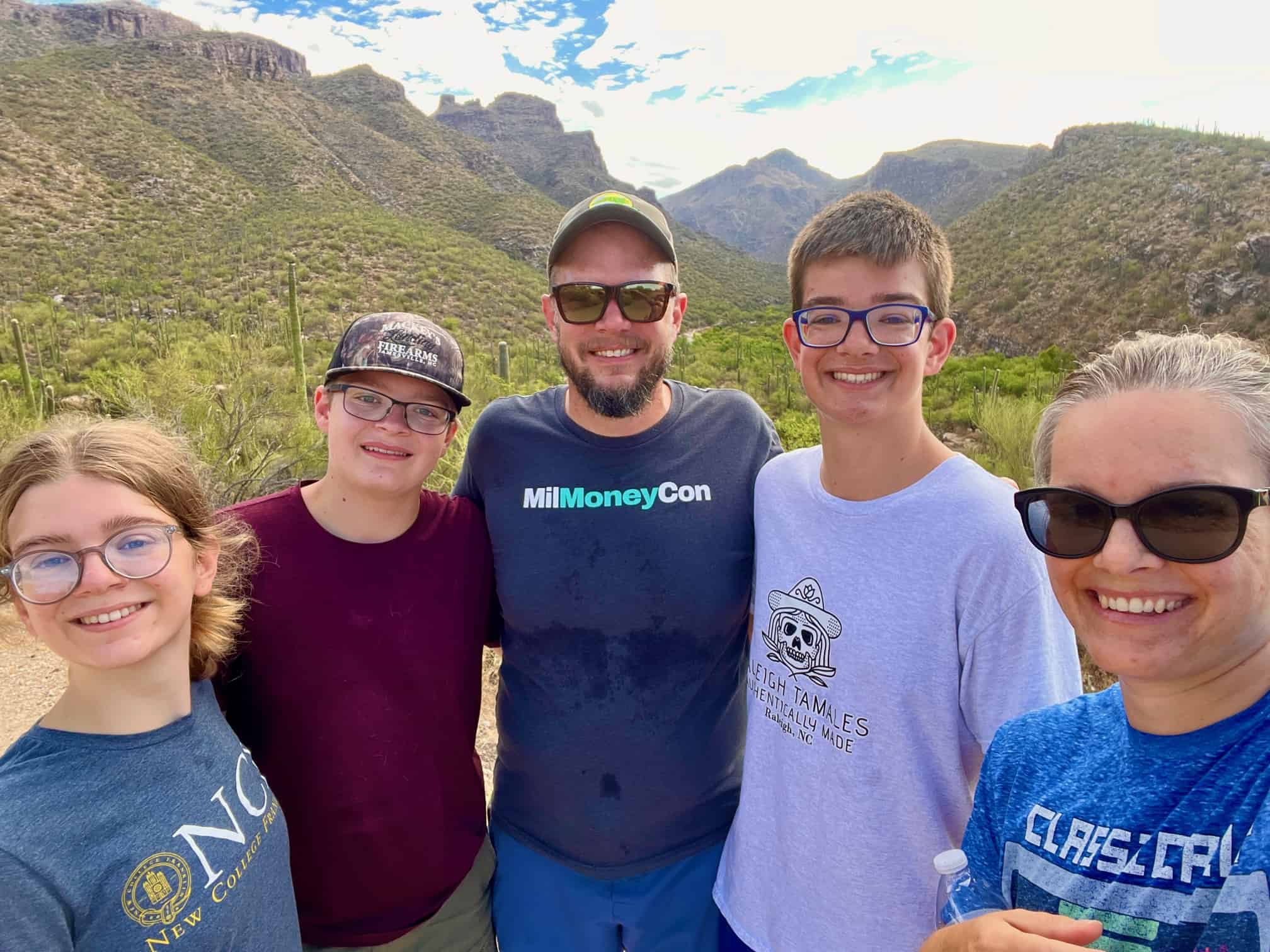 Best things to do in Tucson Arizona - Matt Miner with family at Bear Canyon - Lucy, Ben, Matt, Josh, and Charity