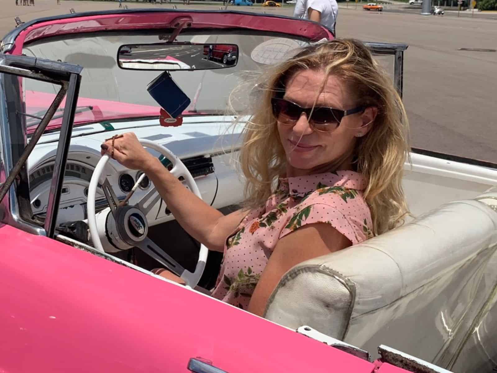 Best things to do in Havana Cuba - Hege Jacobsen in a classic American car at Plaza de la Revolucion