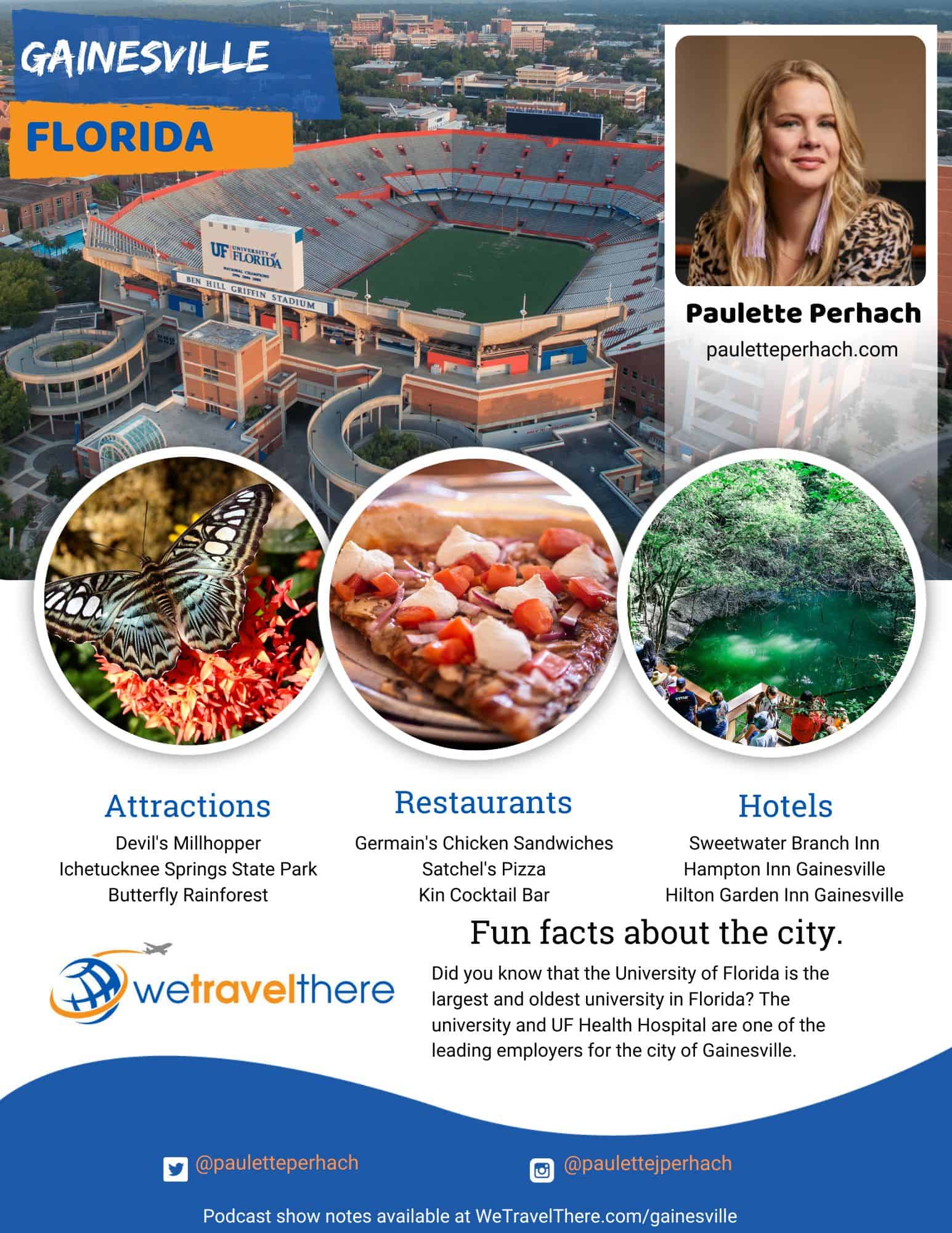 We Travel There - Gainesville Florida - Paulette Perhach - podcast one sheet